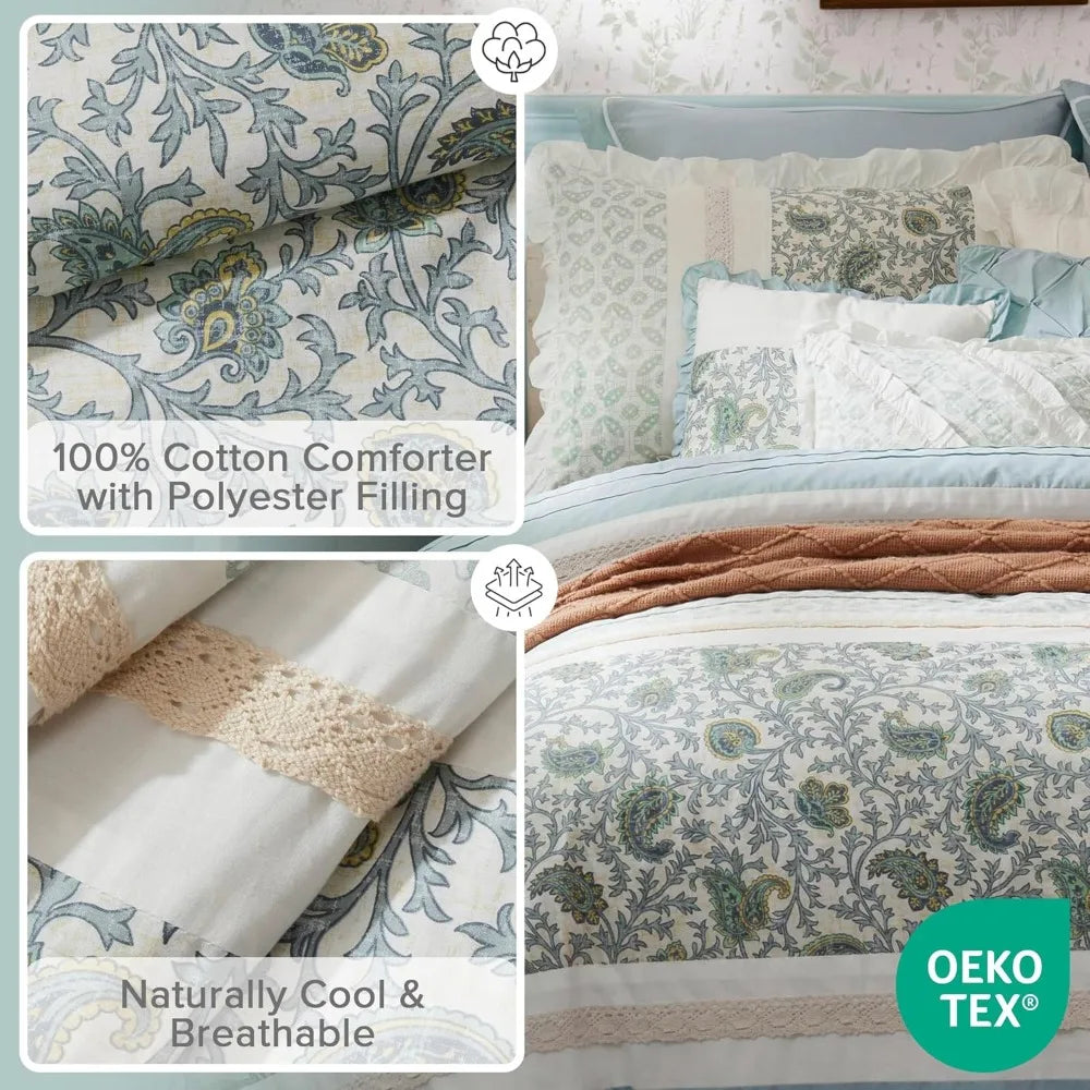 Cotton Shabby Chic Comforter Set – 9 - Piece, Modern Cottage Style.