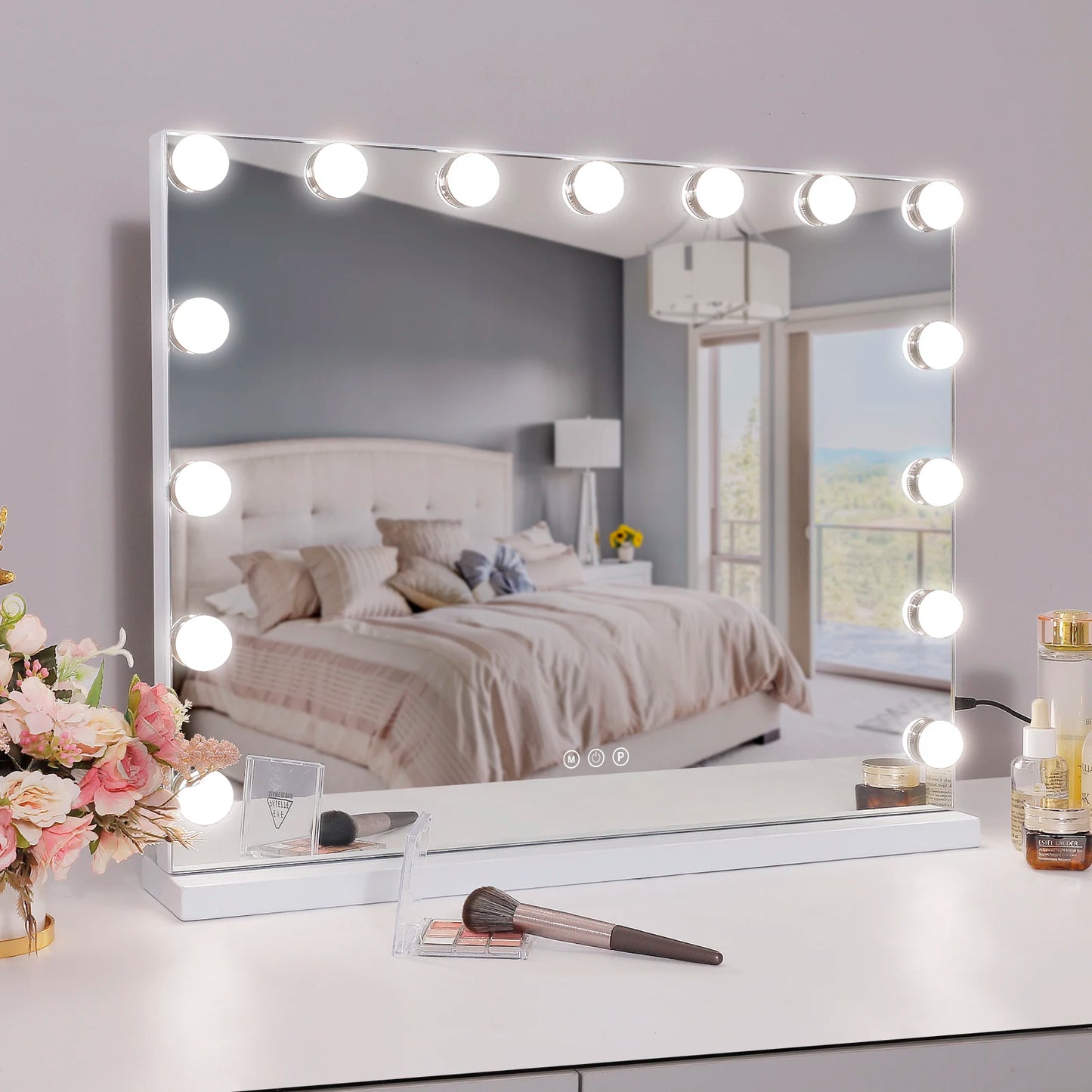 Lighted Vanity Mirror with 15 LEDs – Touch Control Tabletop & Wall Mount