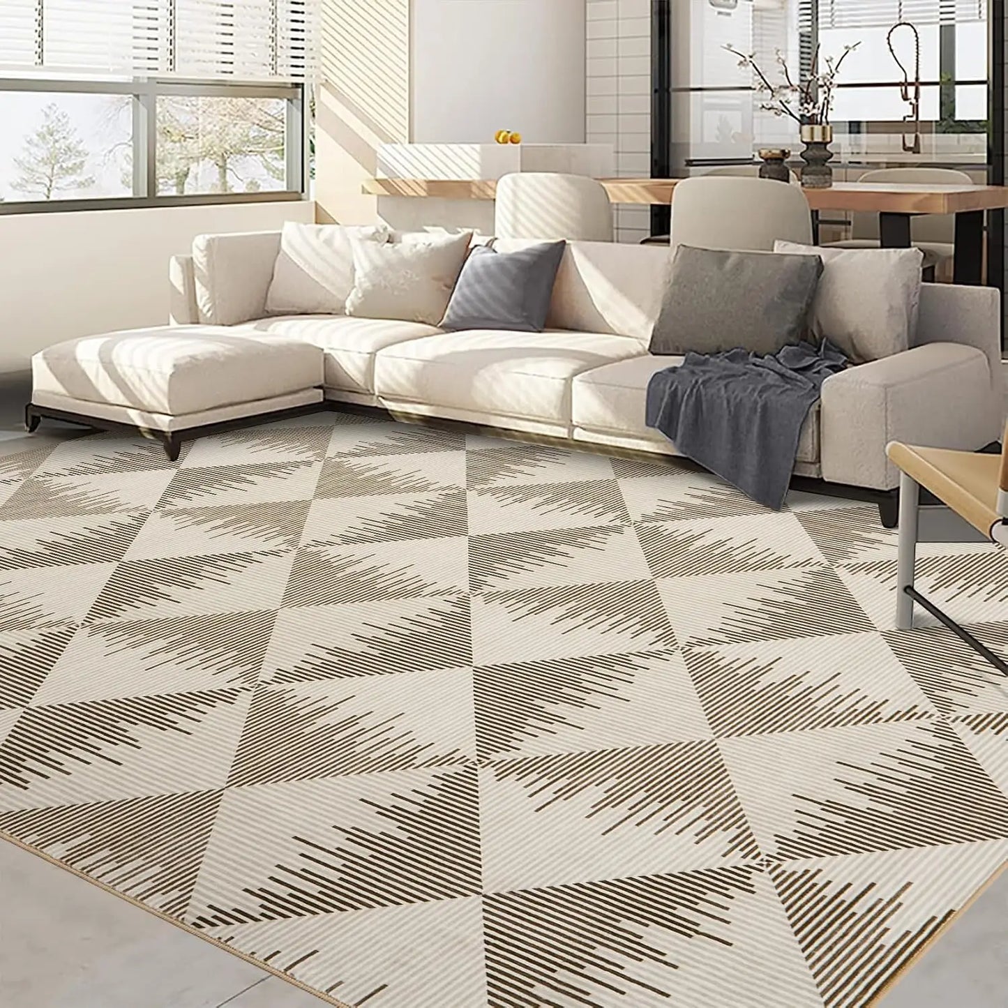 Modern Neutral Washable Area Rug – Low Pile Farmhouse Carpet