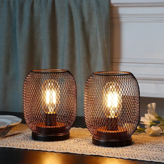 Set of 2 Metal Cage LED Candle Lanterns – Battery-Powered Decorative Table Lamps for Indoor or Outdoor Use