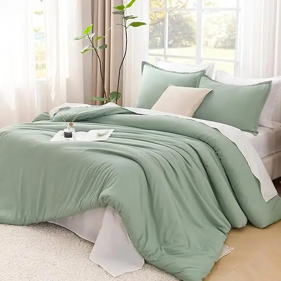 Sage Green 3-Piece 100% Cotton Comforter Set – Super King Plus
