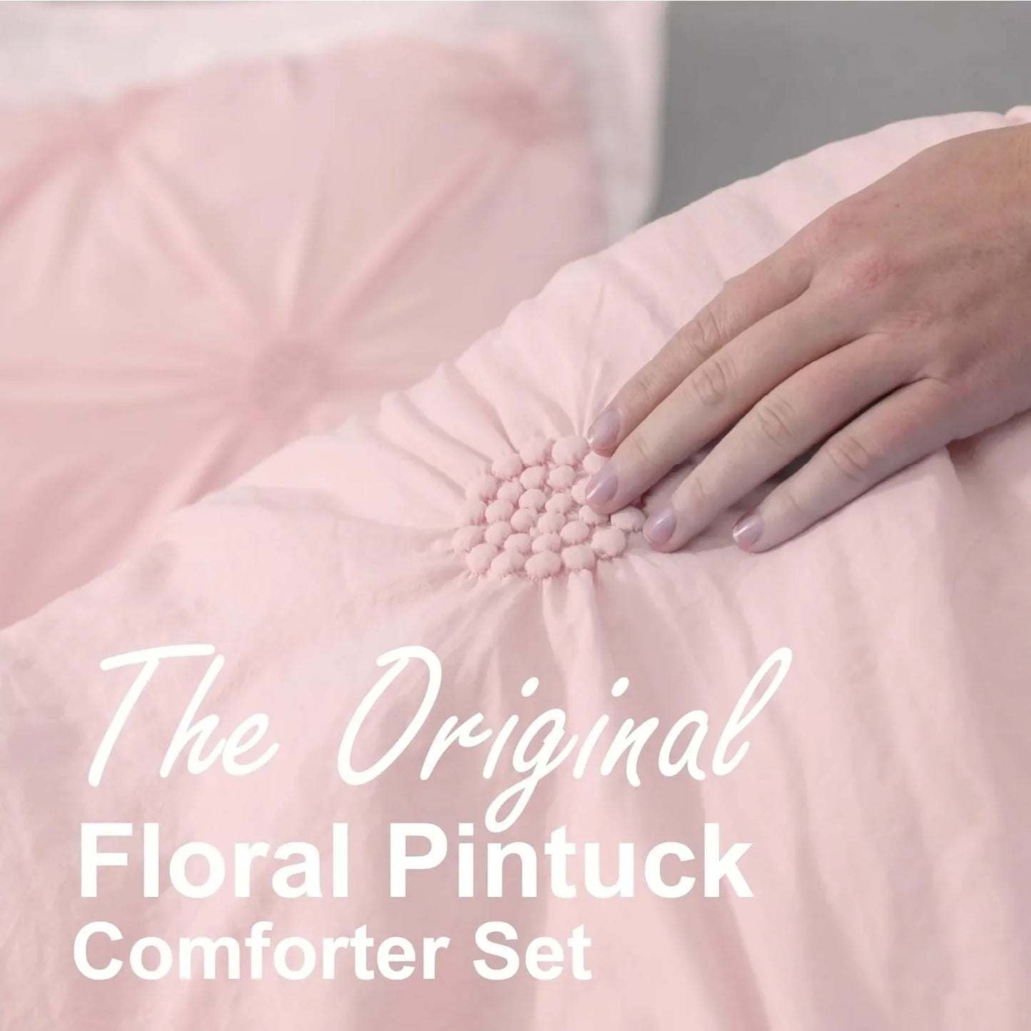 3-Piece Ruched 3D Floral Comforter Set – Soft Rose Blush Pink Bedding