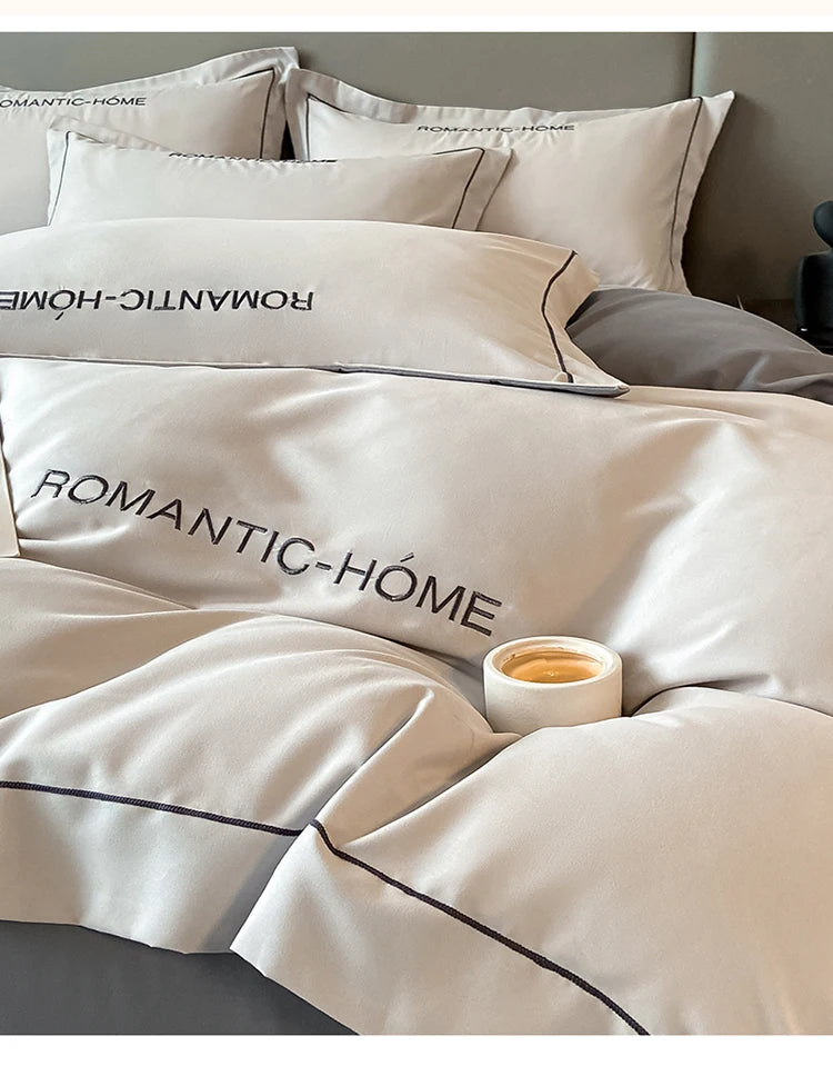 Cotton Bedding Set – Duvet Cover, Bed Sheet & Pillowcases, Solid Color