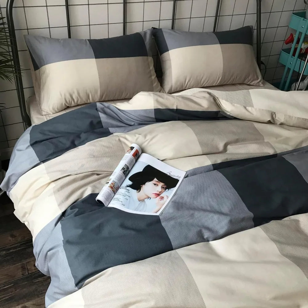 King Size Geometric Plaid Comforter Set Soft Lightweight All-Season Bedding