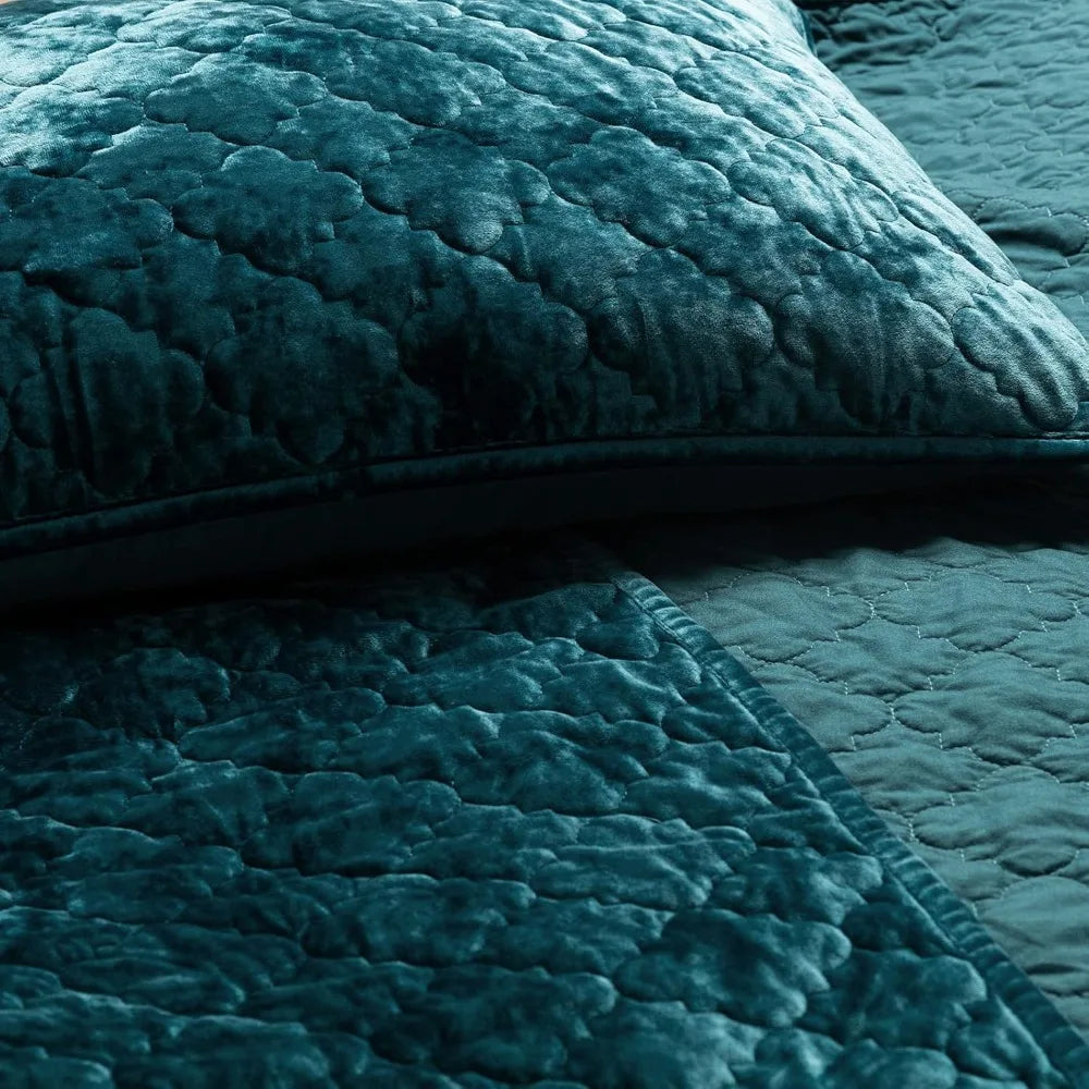 Luxurious Crushed Velvet Diamond-Stitch Quilt Set – Soft Modern Bedding for King/Cal King