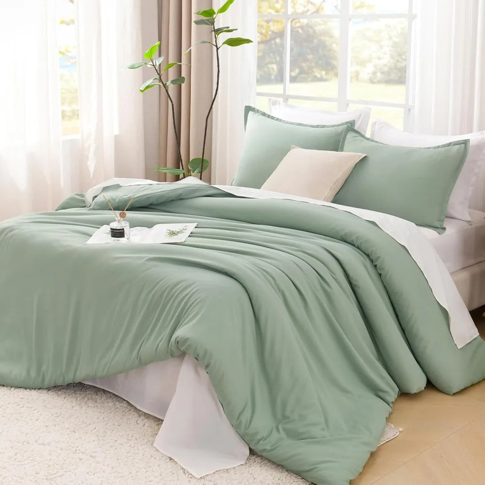 Sage Green 3-Piece 100% Cotton Comforter Set – Super King Plus
