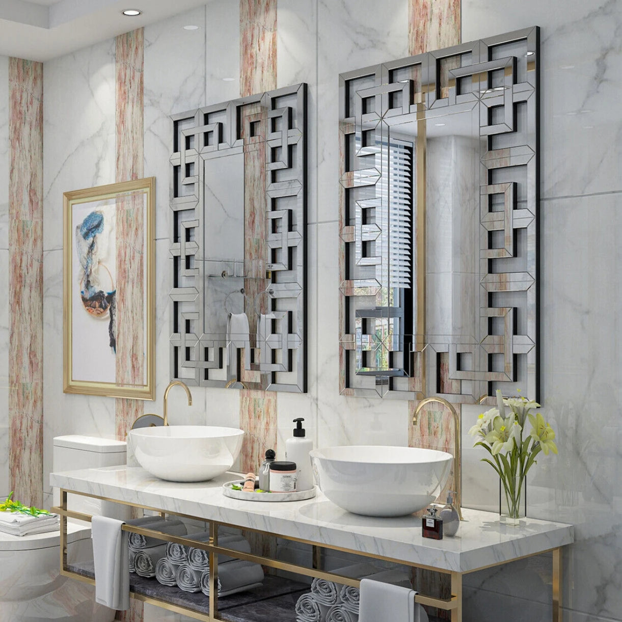 Rectangular Large Wall Mirror – Grecian Venetian Frame, Modern Accent