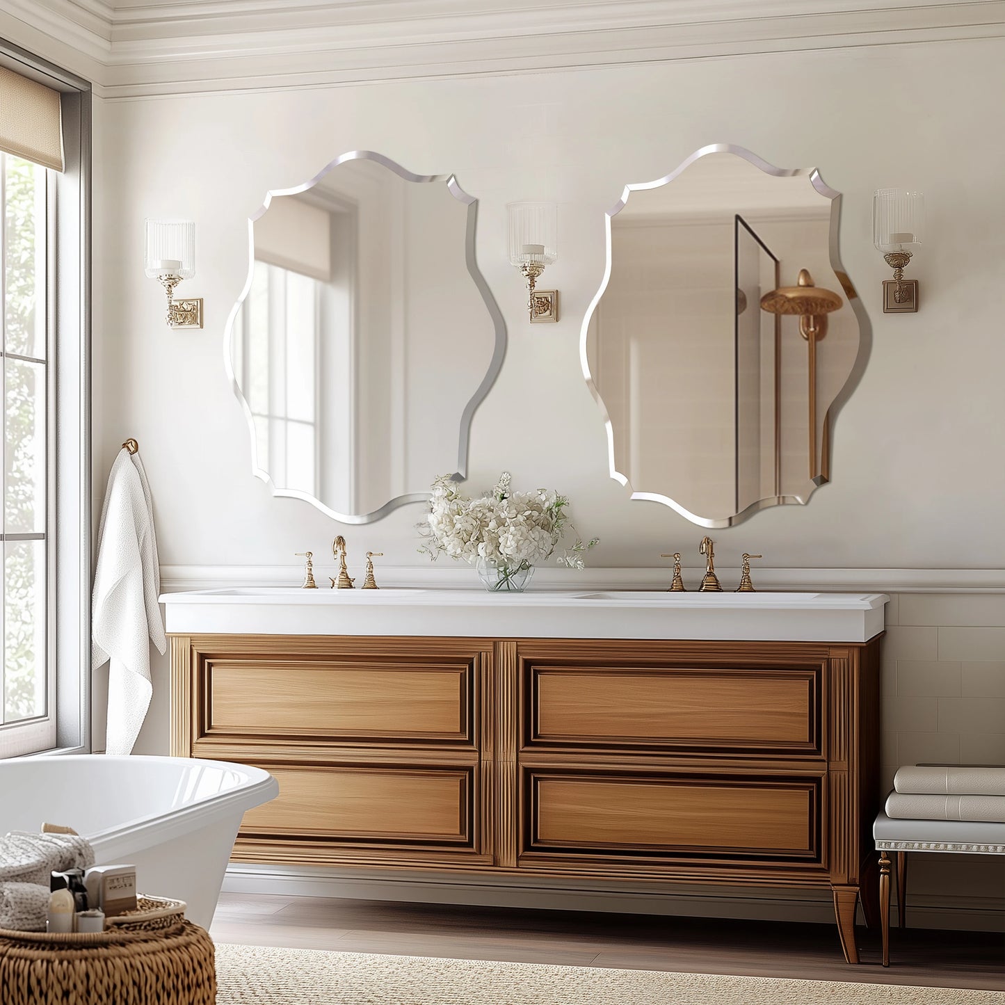 Wisfor Frameless Scalloped Wall Mirror – Irregular Beveled Edge Silver Glass for Bathroom, Living Room, Vanity, or Bedroom