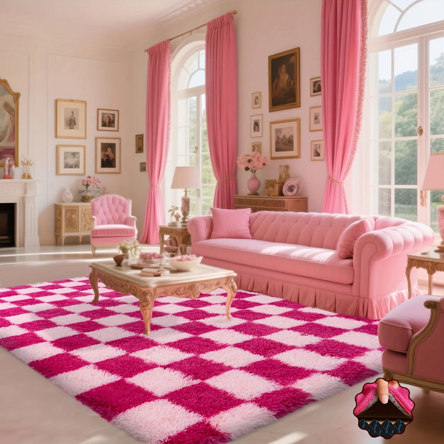 Plaid Series Soft Fluffy Long-Haired Carpet – Pink, Rose Red, Colorful, or Blue