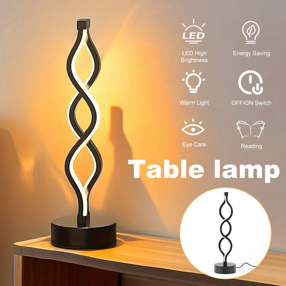 LED Spiral Table Lamp – Tricolor Adjustable Brightness Creative Room Decoration Light, USB Powered Eye-Protection Lamp