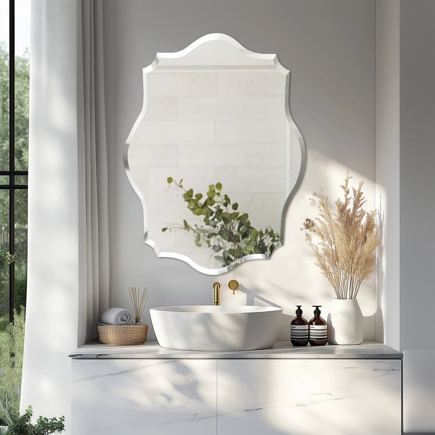 Wisfor Frameless Scalloped Wall Mirror – Irregular Beveled Edge Silver Glass for Bathroom, Living Room, Vanity, or Bedroom