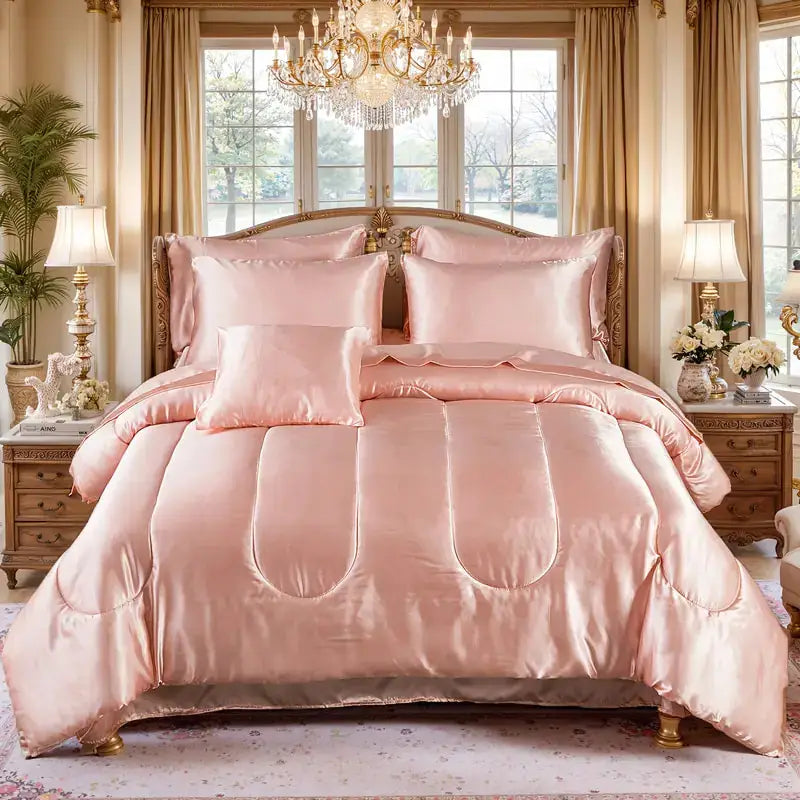3pcs Reversible Satin Bedding Set – Luxury Soft Comforter with 2 Pillowcases, All-Season Duvet