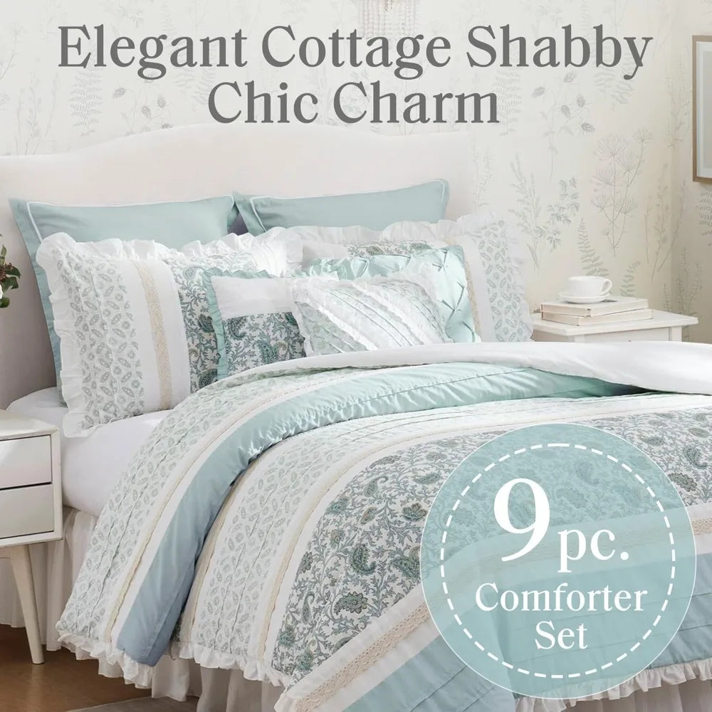 Cotton Shabby Chic Comforter Set – 9 - Piece, Modern Cottage Style.