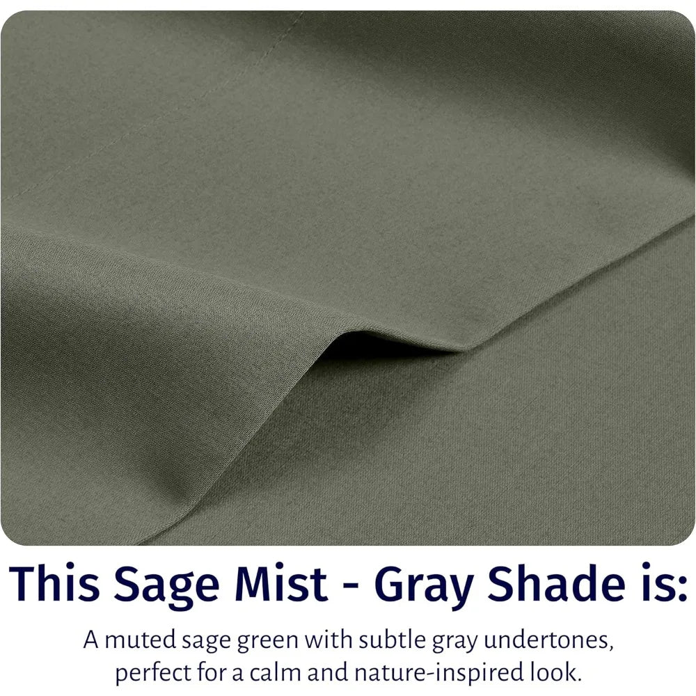 Luxury Egyptian Cotton Percale Sheet Set – King Size, Sage Mist Gray