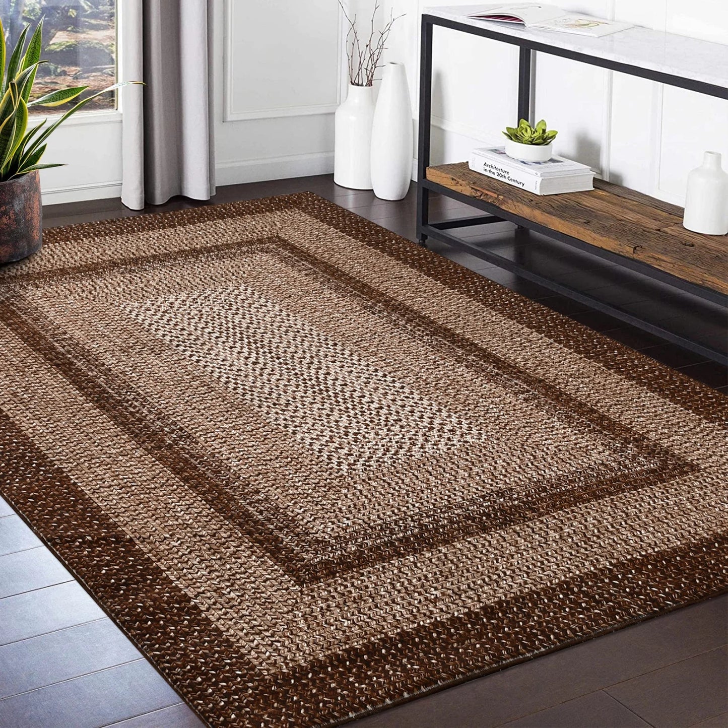 Modern Braided Print Washable Area Rug – Soft Low-Pile Non-Slip Carpet