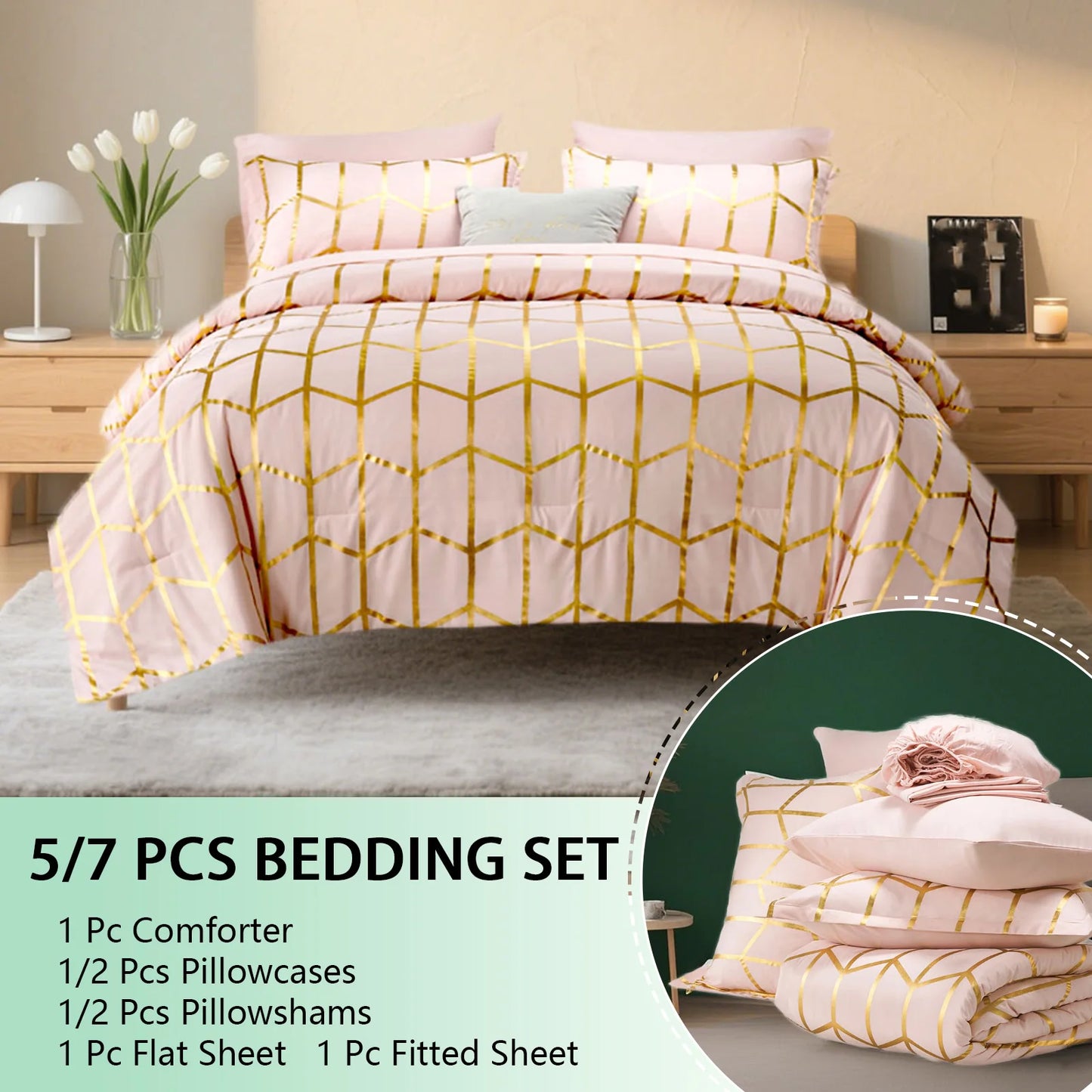 Elegant Gold Foil Comforter Set – Soft, Warm & Stylish Bedding