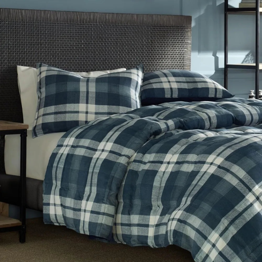 Reversible Queen Comforter Set – Plaid Micro Suede Bedding with Matching Pillow Shams, Ultra-Soft
