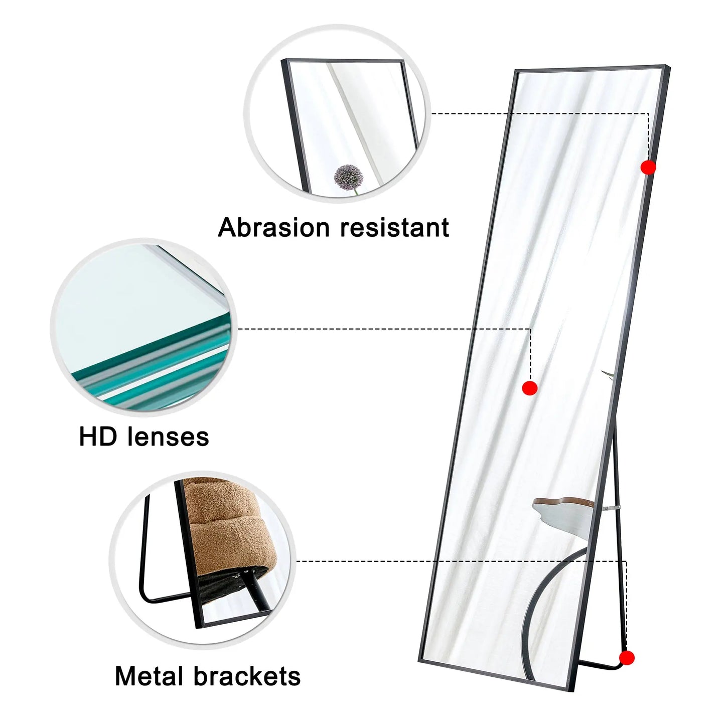 Generation 4 Aluminum Alloy Full Body Mirror – Wall Mounted & Floor Standing