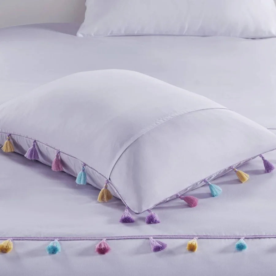 Tassel Comforter Set with Heart Shaped Throw Pillow Full Queen