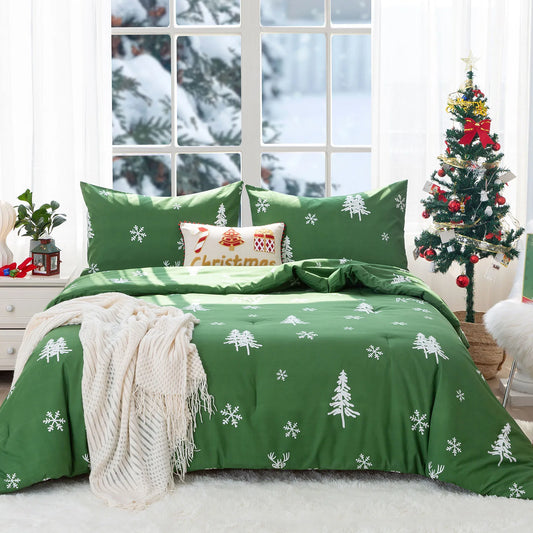 Soft Polycotton Christmas Comforter Set – Christmas Tree & Snowflake