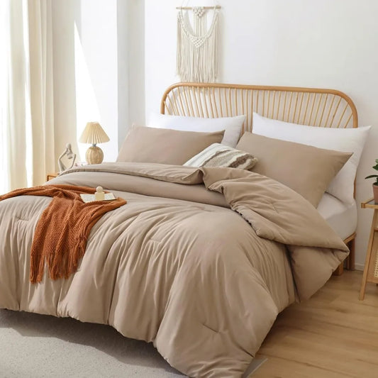 Oversized Super King Comforter Set – 3-Piece Taupe Lightweight Bedding Set with Pillowcases