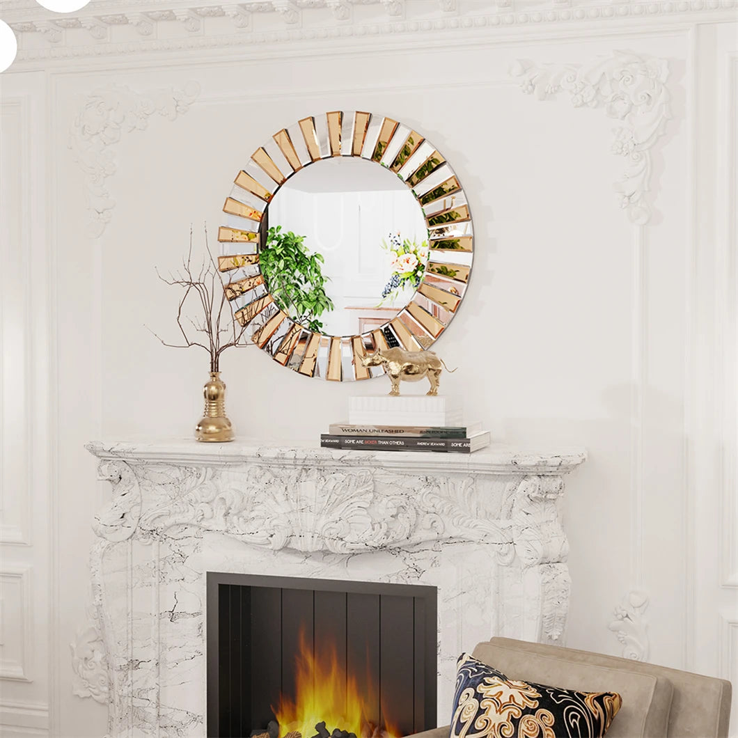 XL Round Wall Accent Mirror – 60cm or 80cm Sunburst Decorative Mirror for Entryway, Hallway, Bathroom, or Living Room