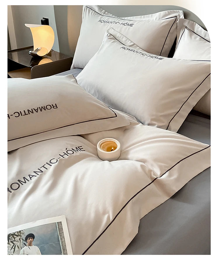 Cotton Bedding Set – Duvet Cover, Bed Sheet & Pillowcases, Solid Color