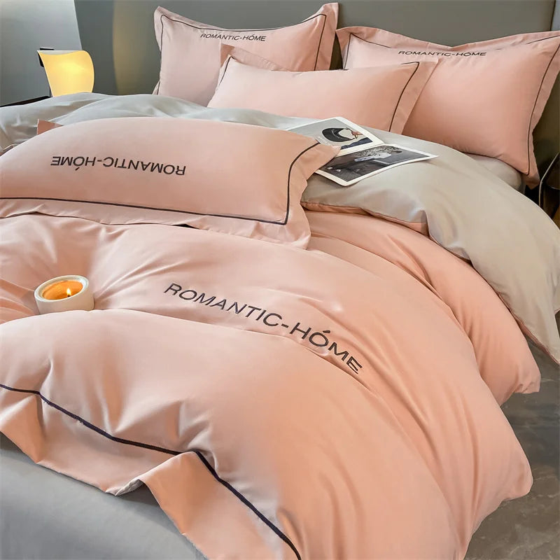 Cotton Bedding Set – Duvet Cover, Bed Sheet & Pillowcases, Solid Color