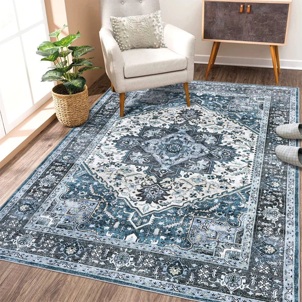 Vintage Medallion Washable Area Rug 8×10 – Soft Low-Pile Non-Slip Carpet