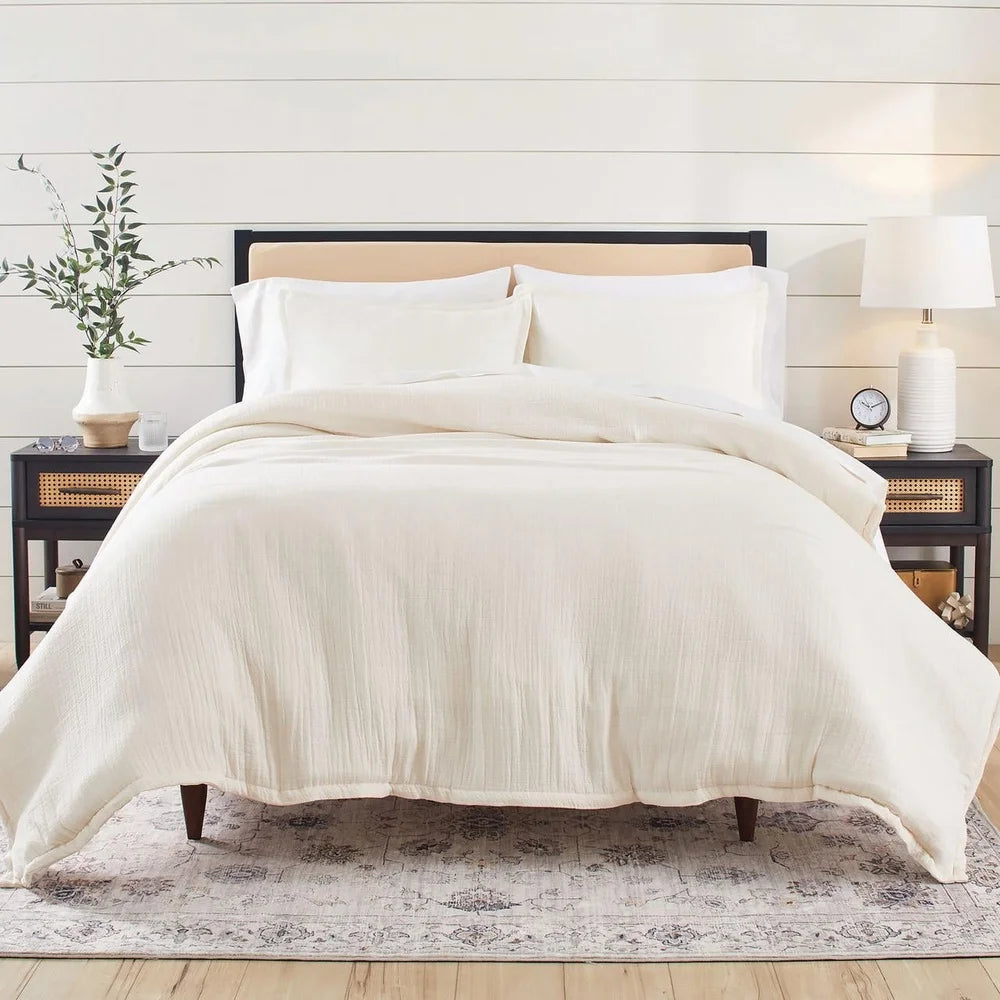 3-Piece Cream Gauze Comforter Set – Full/Queen, Soft & Machine Washable