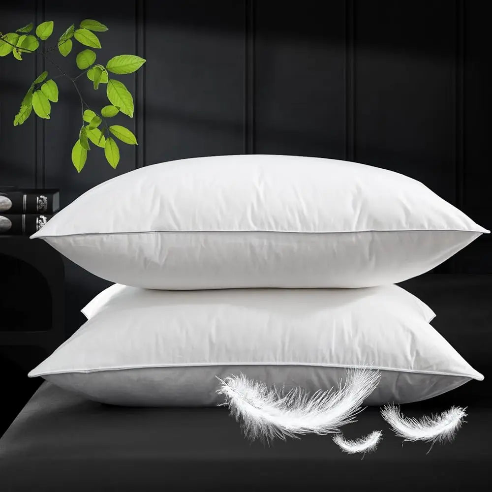 2pcs Luxury Goose Feather Down Pillows Soft Supportive Sleeping Pillows with Cotton Cover