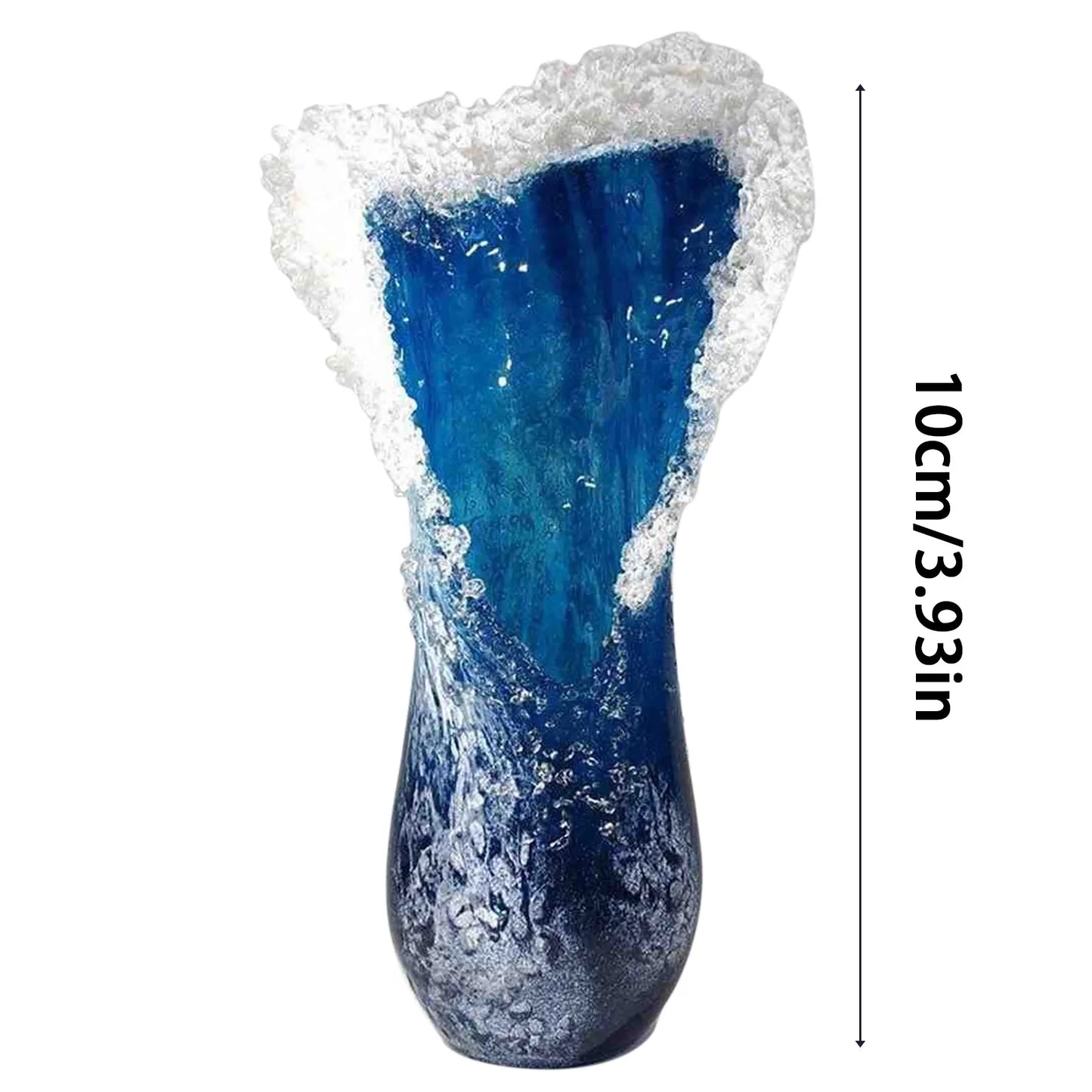 Sea Wave Resin Vase – Blue Wavy Decorative Vase for Living Room, Office, or Coffee Shop