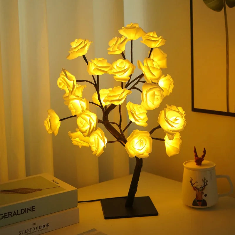 LED Rose Tree Night Light – USB Powered Table Lamp