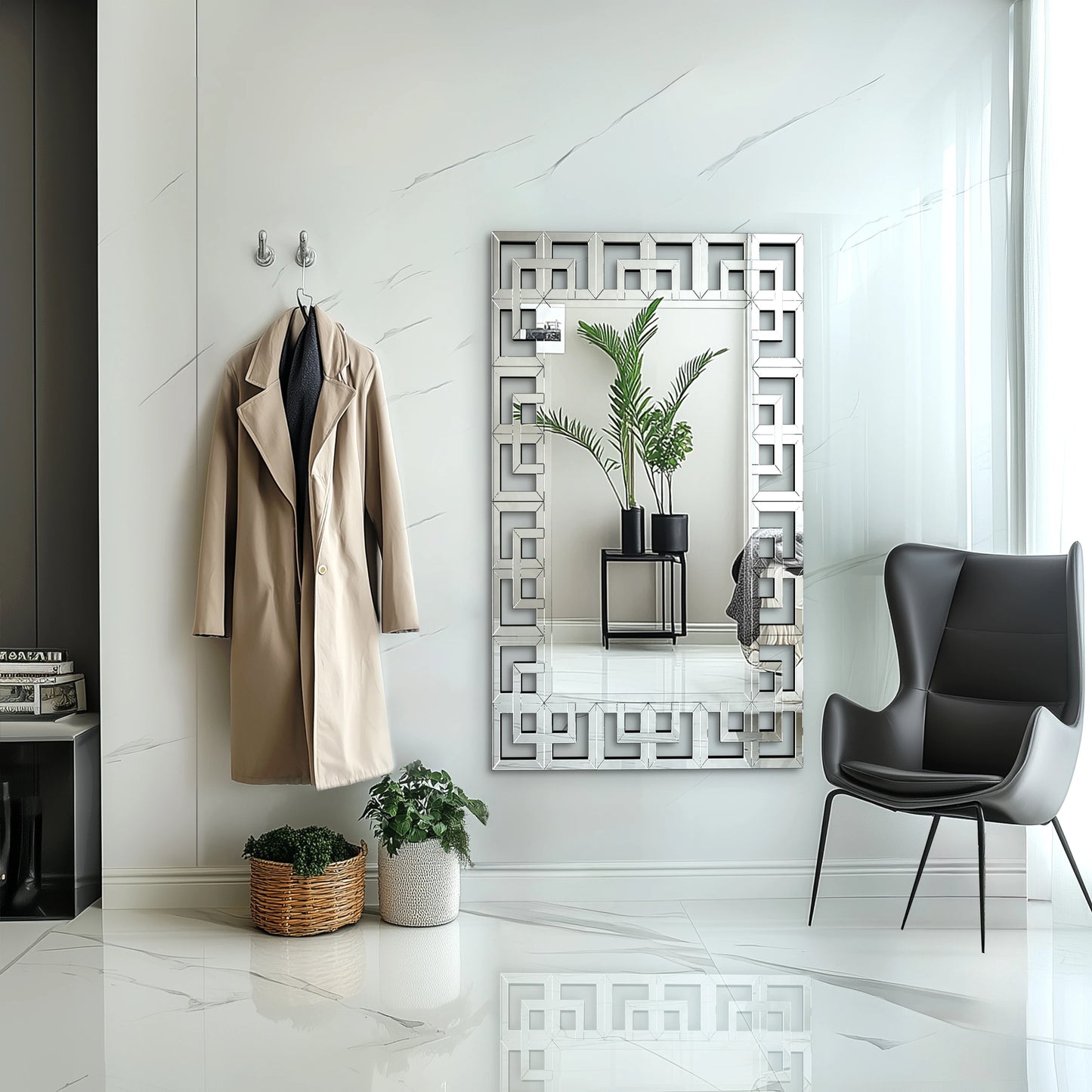Rectangle Silver Venetian Art Mirror – Beveled Glass Wall Accent for Living Room, Bedroom, or Bathroom, Upgraded 120cm