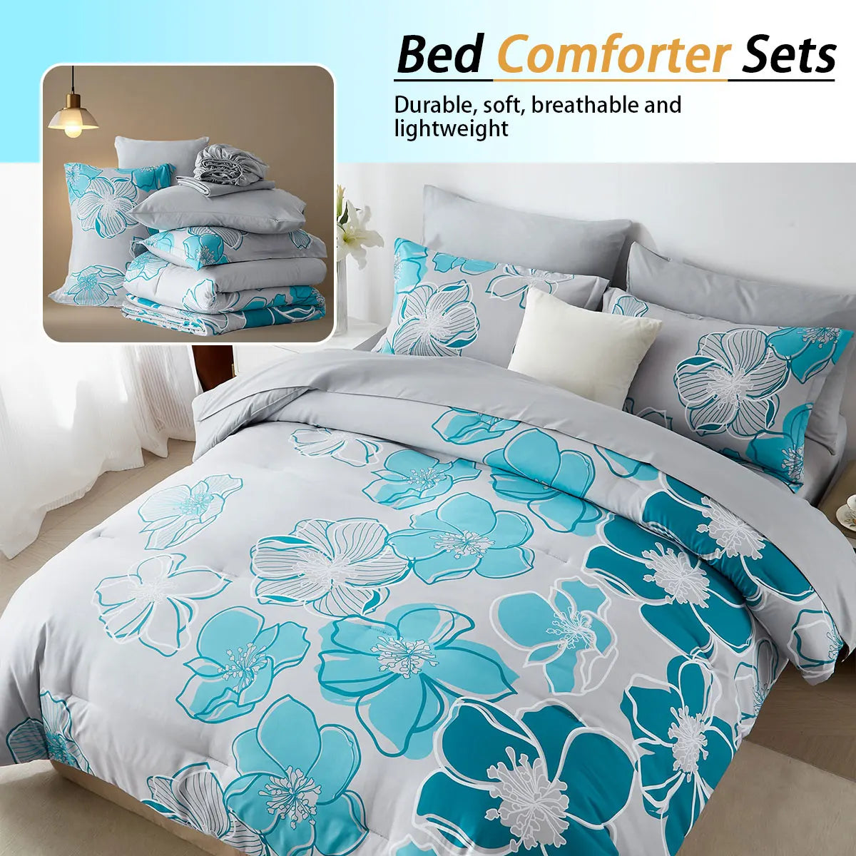 7-Piece Floral Print Comforter Set – Soft, Cozy & Elegant Bedding