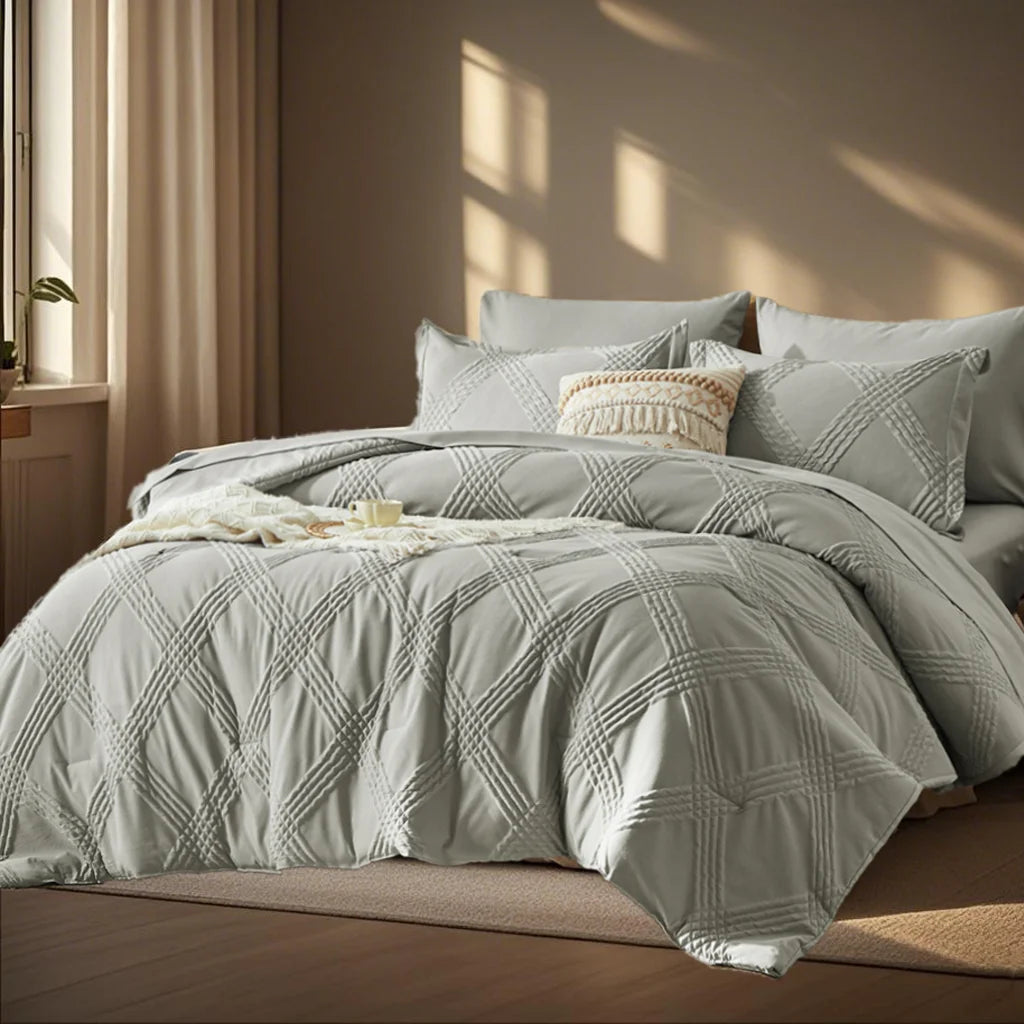 7-Piece Luxury Quilted Comforter Set – Solid Color All-Season Bedding