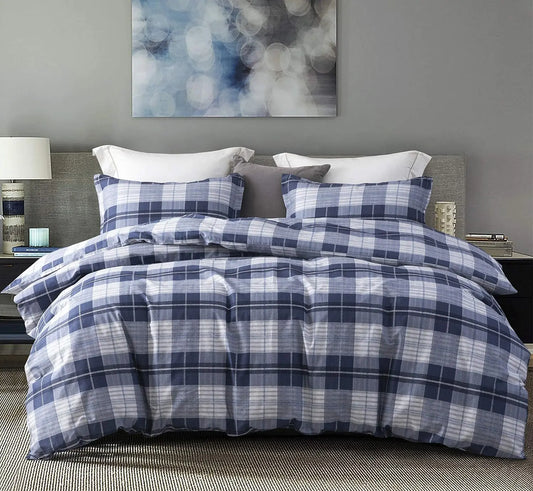Sleepbella Navy & Grey Buffalo Plaid Comforter Set – 600 TC Cotton, Down Alternative Bedding
