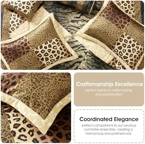 Brown & Gold Leopard King Comforter Set – 9-Piece Safari Animal Print Bedding with Bed Skirt, Pillows & Curtains