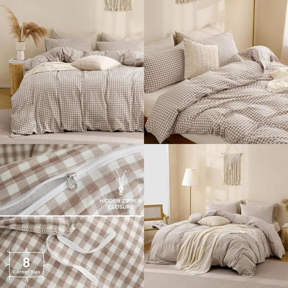 Vintage Plaid 3-Piece Cotton Duvet Cover Set – Queen