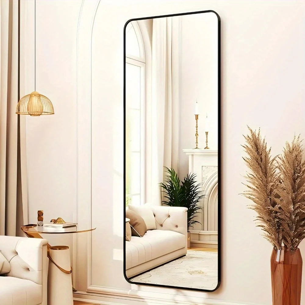 59" Full-Length Standing Mirror – Rounded Corners, Black Frame