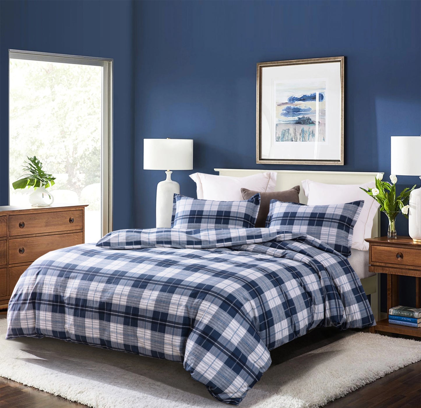 Sleepbella Navy & Grey Buffalo Plaid Comforter Set – 600 TC Cotton, Down Alternative Bedding
