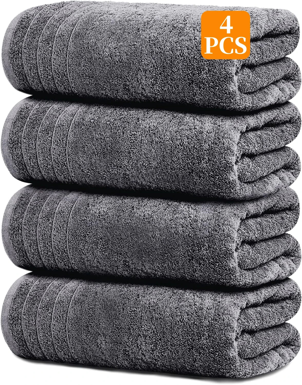 Pack of 4 XL Cotton Bath Towels – 30x60”, Soft, Lightweight & Quick-Drying