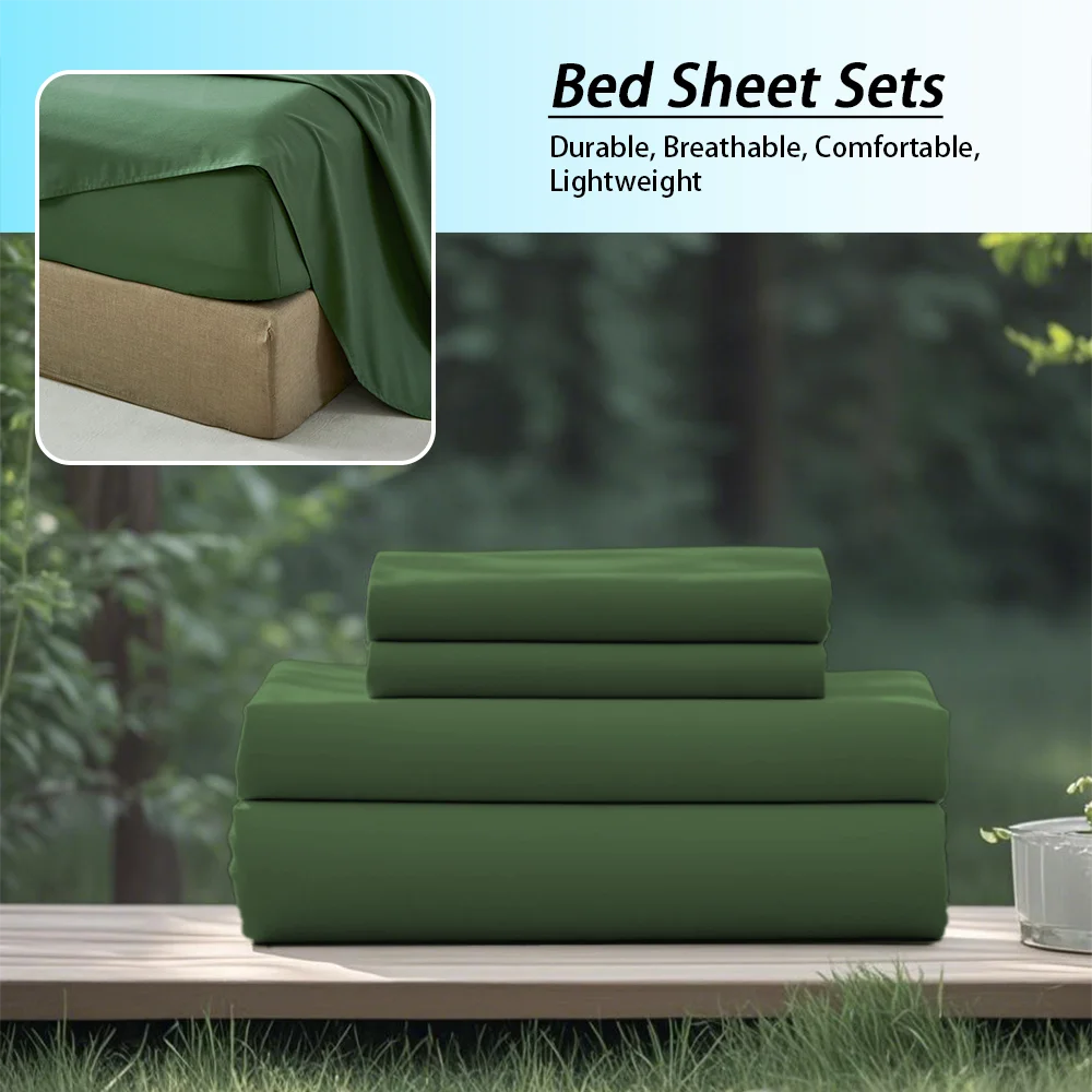 Soft Solid Color Bedding Set 3/4Pcs – All-Season Comfort with Fitted Sheet, Flat Sheet & Pillowcases