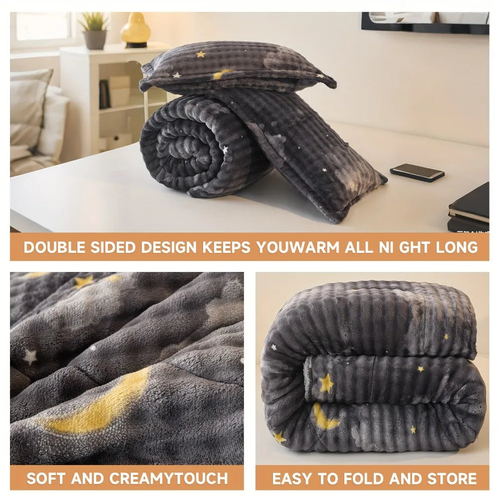 Bohemian Plush Faux Rabbit Fur Quilt Set – 3-Piece All-Season Bedding