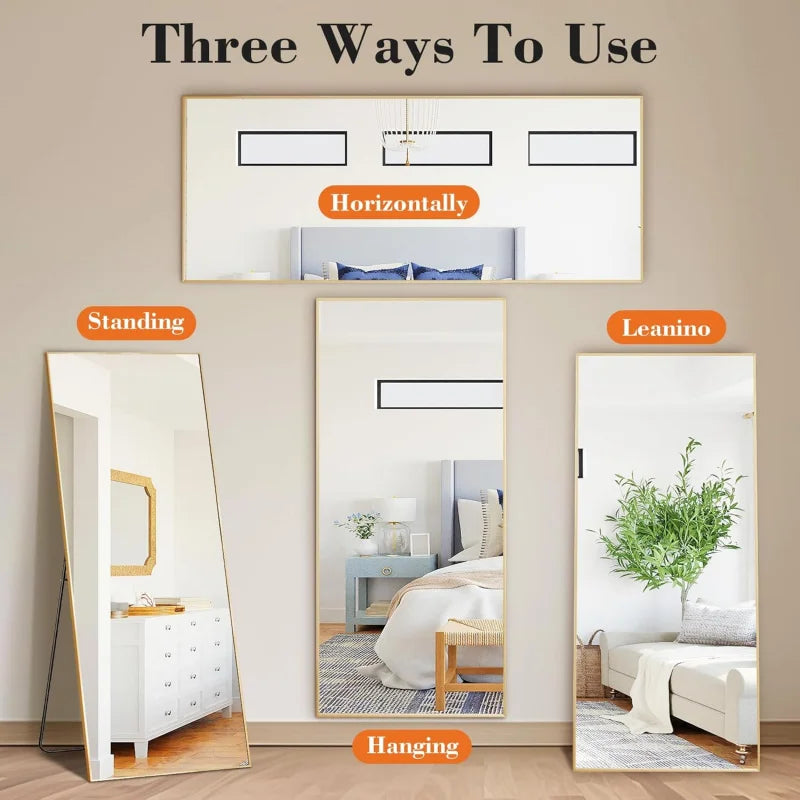64"x21" Full-Length Floor Mirror – Aluminum Frame, Shatterproof Nano Glass
