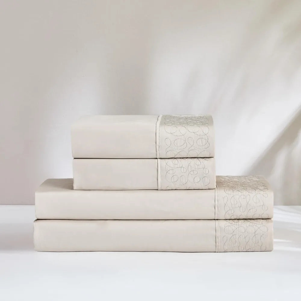 Chuks Collins x Home 4-Piece Queen Sheet Set – 100% Cotton, Cream