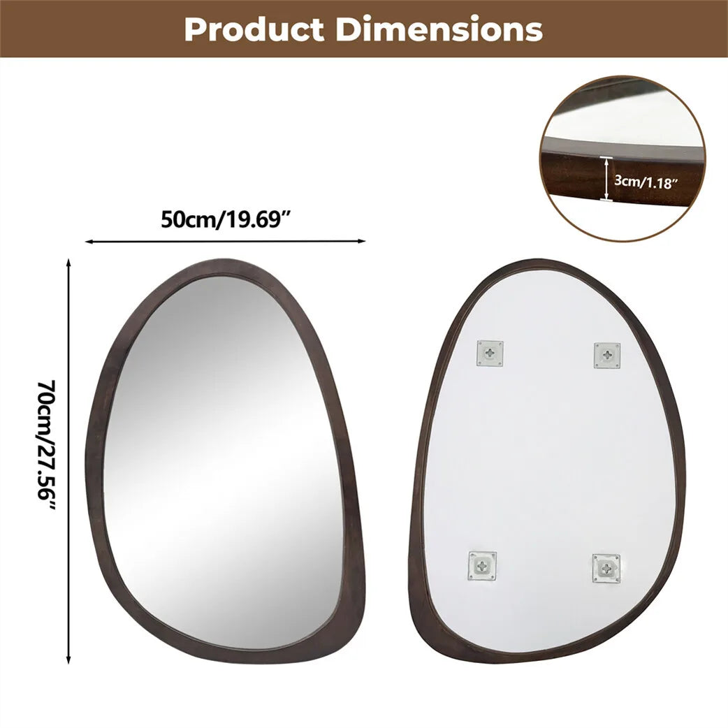 Irregular Decorative Wall Mirror with Black Walnut Wood Frame – Modern Asymmetrical Accent Mirror