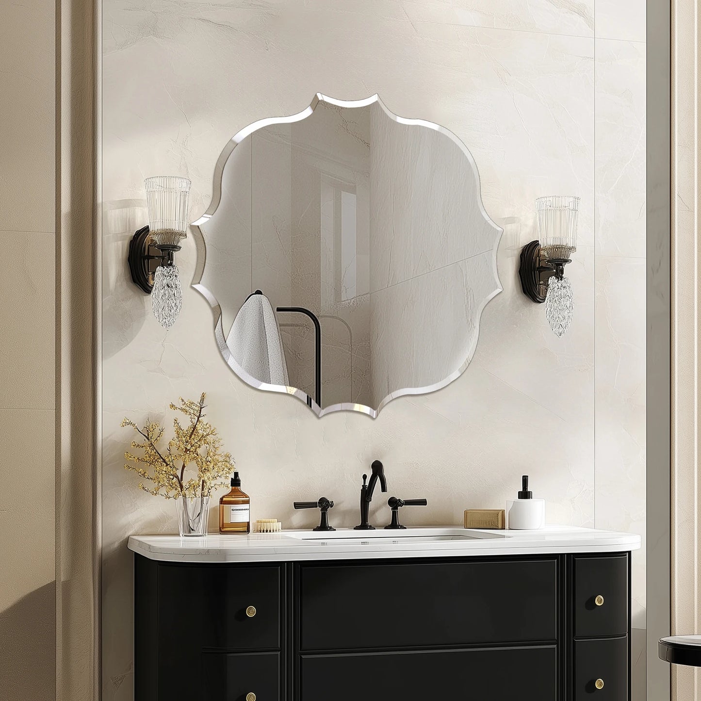Simplity Beveled Irregular Wall Mirror – Frameless Modern Glass Mirror for Bathroom, Living Room, or Entryway