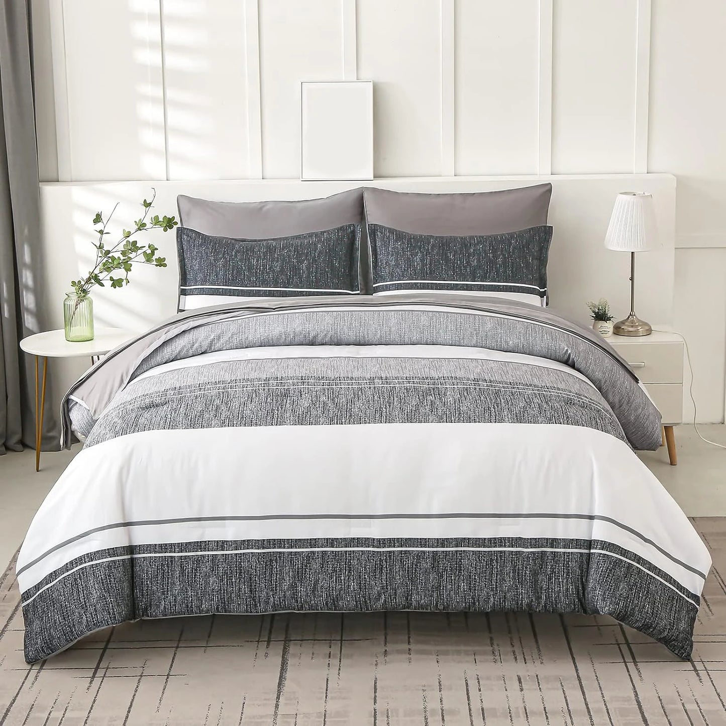 7-Piece Striped Bedding Set – Comforter, Sheets, Pillowcases & Shams