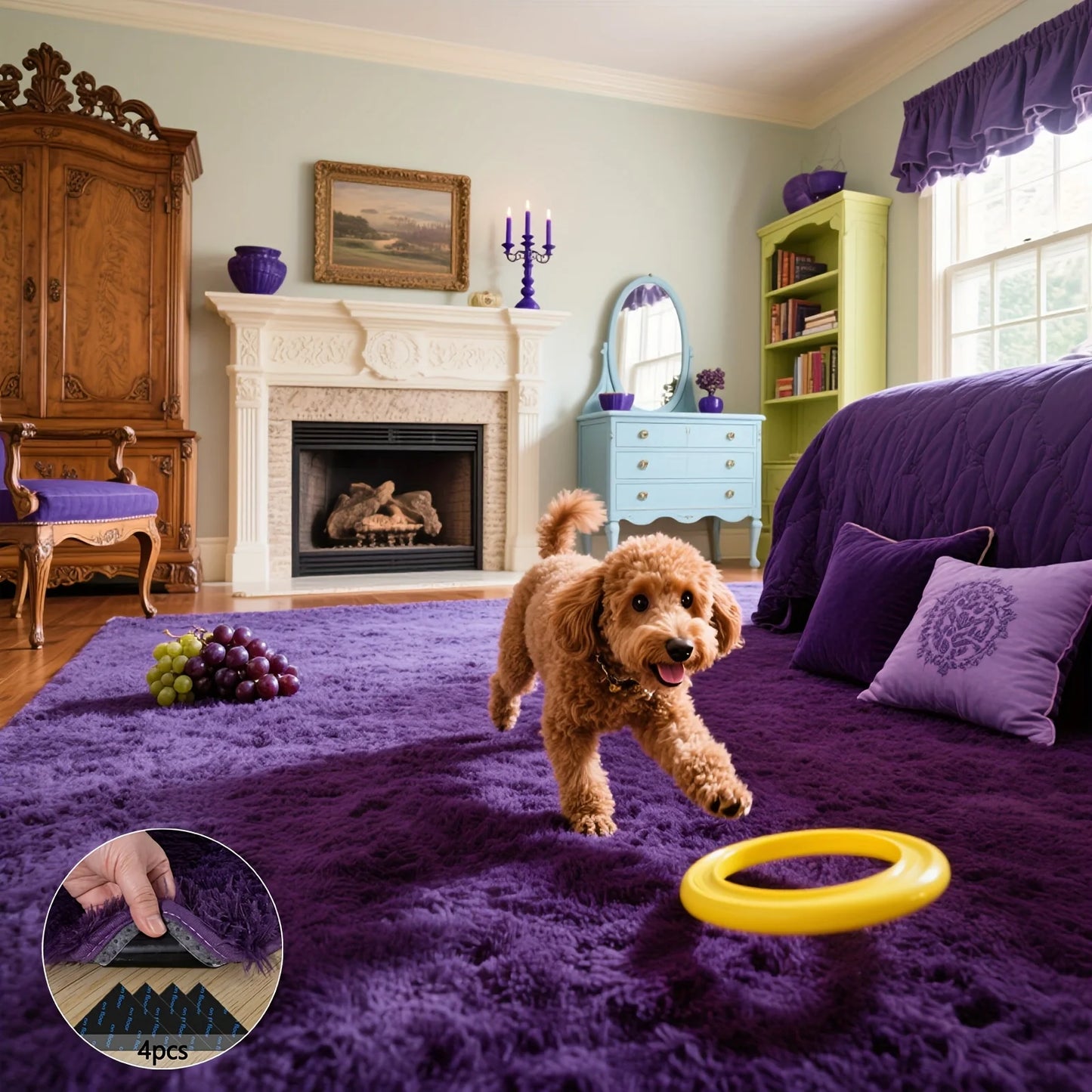 Purple Fluffy Shag Rug – Soft Non-Slip Area Carpet for Living Room, Bedroom, or Nursery